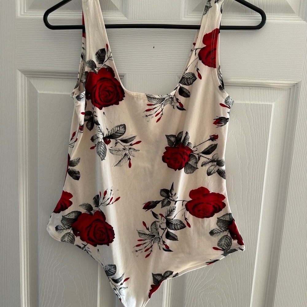 Essentials Cream and Red Floral Bodysuit